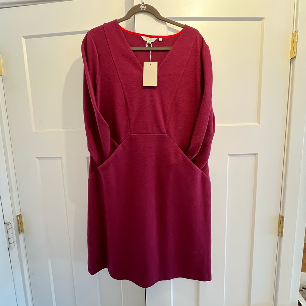Boden Plum Ponte Professional Dress with pockets, size 14 (US) NWT